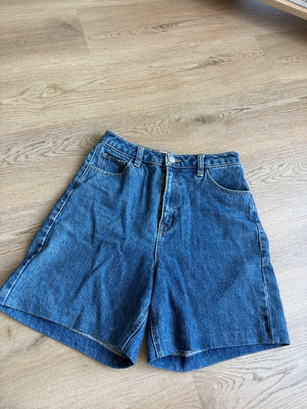 Twik by Simons high-rise A-line denim shorts in a medium blue wash